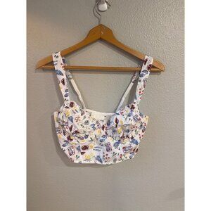 Colsie‎ White Sardine Print Bralette With Adjustable Straps & Shirred Detail Med